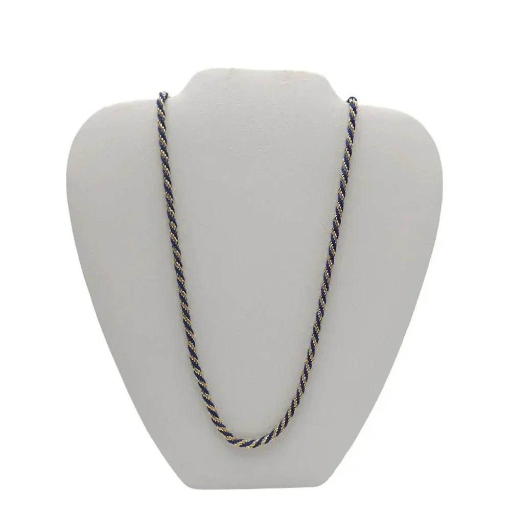 Trifari Gold Tone Blue Rope Twisted Chain Necklace Spring Ring Closure Vintage